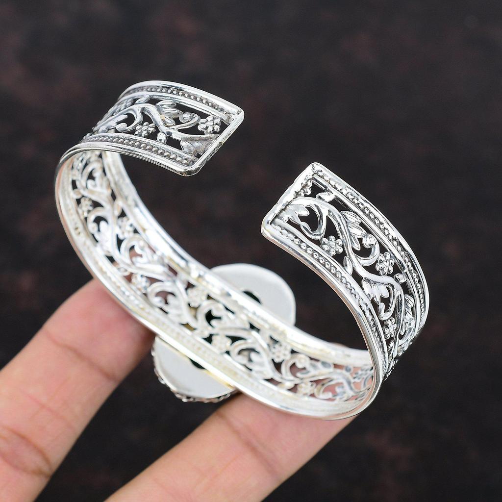 Larimar Cuff Bracelet Handmade Gemstone Bangle 925 Sterling Silver Adjustable Bangle Antique Cuff Bracelet Gift For Mother Wedding Jewelry