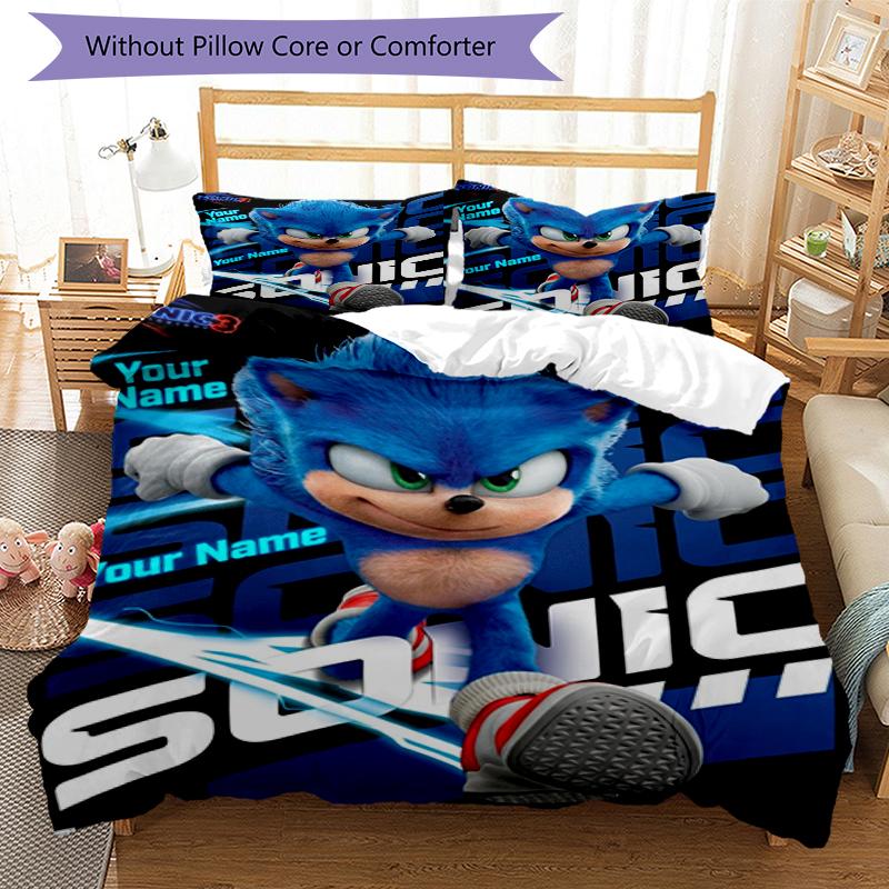 Sonic Adventure Custom Name Text Print 1Pc Bedding Set Duvet Cover With Two Pillowcases Soft Bed Linen For Household Bedroom