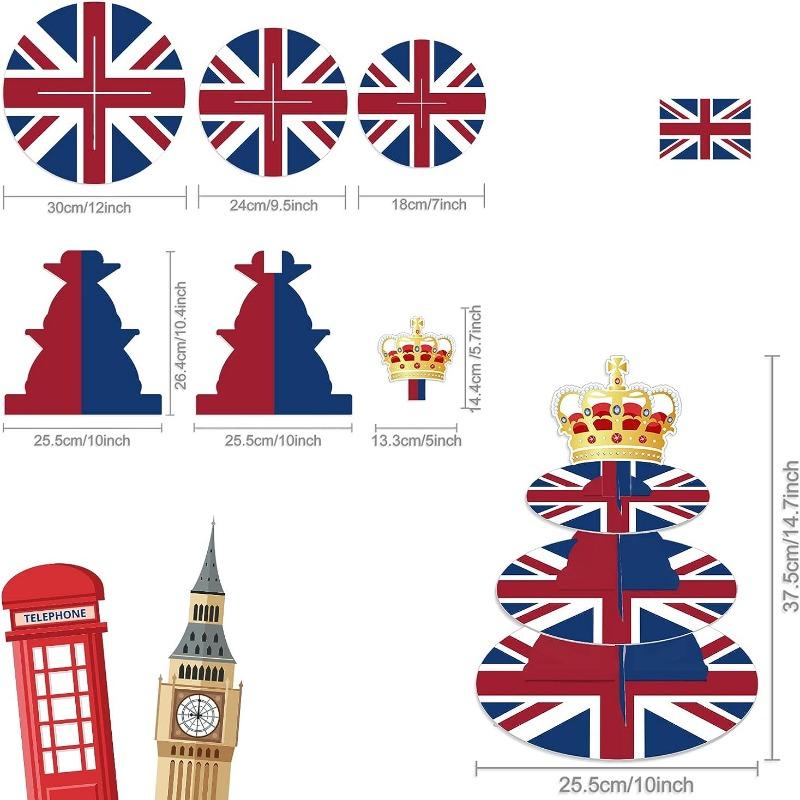 3 Tier British Party Cupcake Stand British Flag Cake Stand United Kingdom Party Cardboard Cake Tower Stand UK England Cupcake Tower