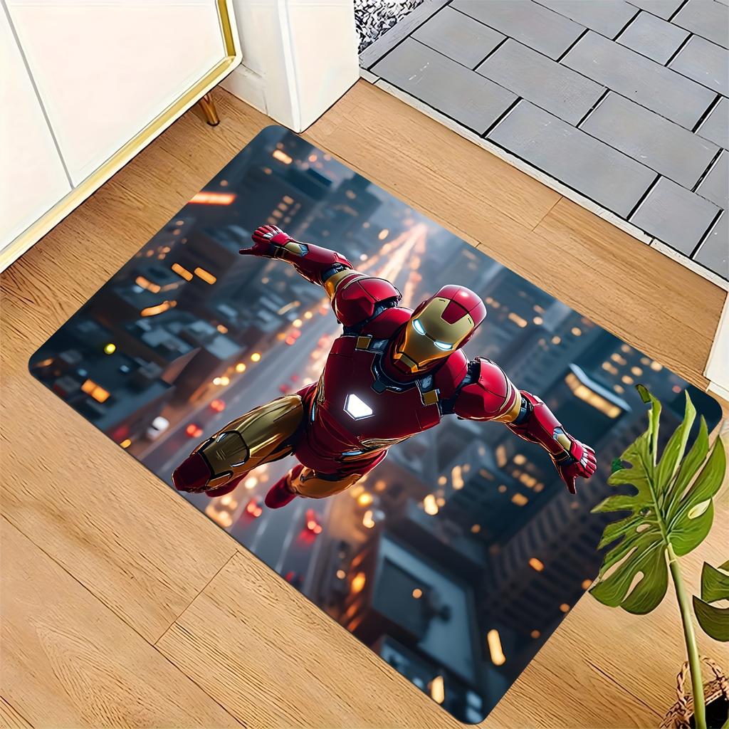 Marvel Iron for Man City Night Watch Doormat, Marvel Themed Design Floor Mat, Soft Absorbent Non-Slip Mat, Durable Polyester