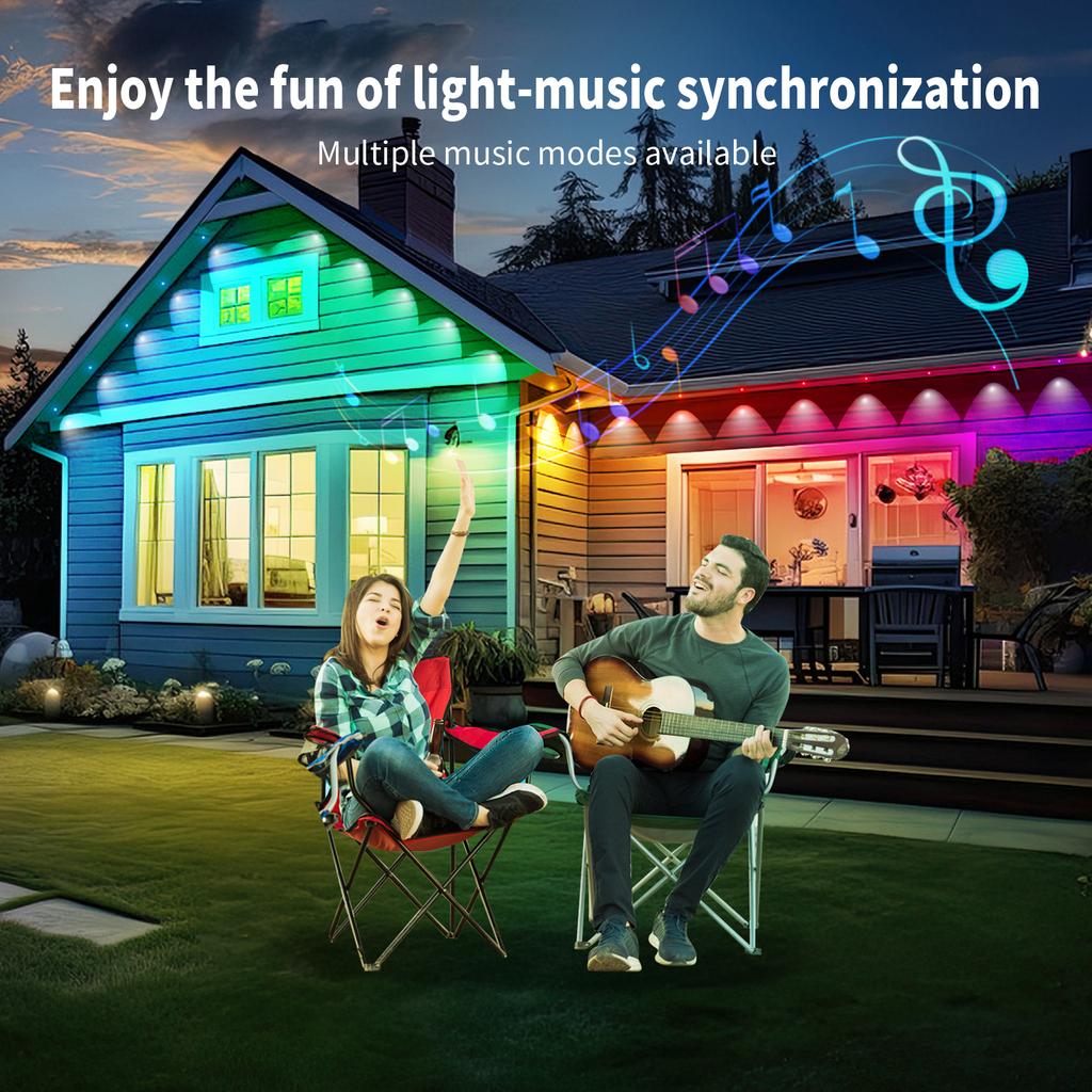 15M/30M/60M RGBIC Smart Eaves Light with APP/Remote Control IP67 Waterproof Outdoor String Lights House Roof Garden Lighting