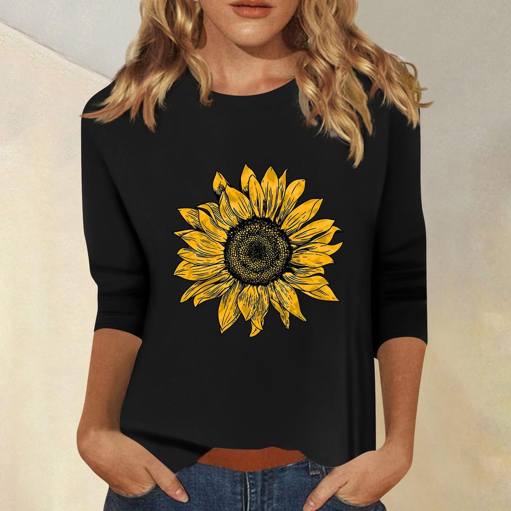 Women's Fashion Casual Printed Seven Sleeve Round Neck Top