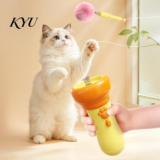 Automatic Retractable Plush Balls Electric Cat Ball Launcher, Interactive Toy One-Click Recycling, Toys for Indoor Cats with Bells Bored Kittens