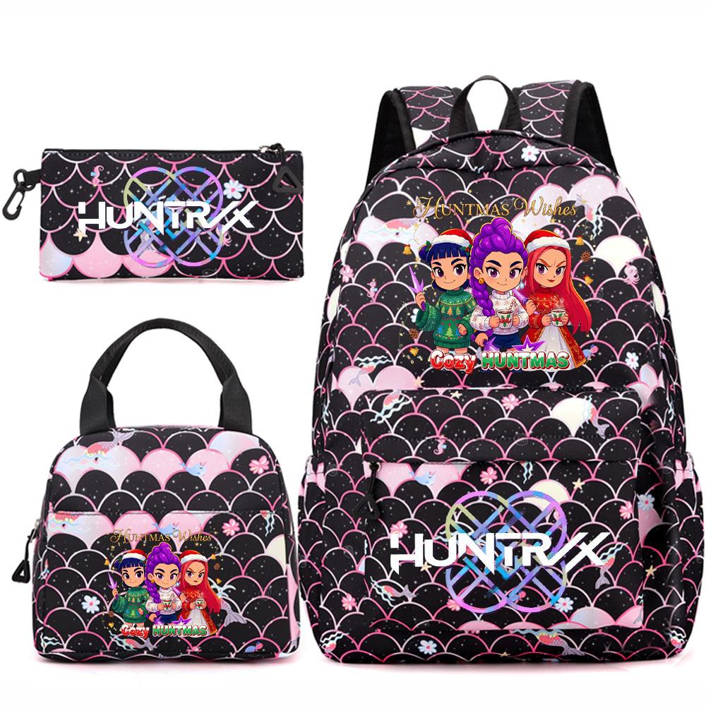 3Pcs/set Christmas KPOP Printed Backpack Handbag Pencil Case for Teenger Student Girl Boy Schoolbag Kid Bookbag Large Capacity Travel Bag Gift