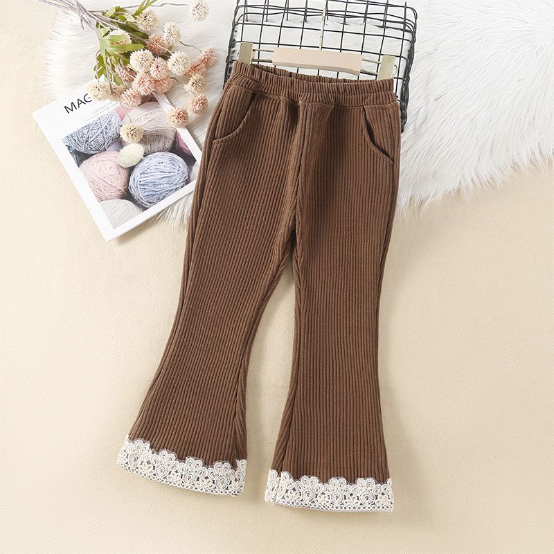 Girls' Bell Bottom Pants for Autumn and Winter Stylish and Versatile with Thick Fleece and Baby Outer Pants