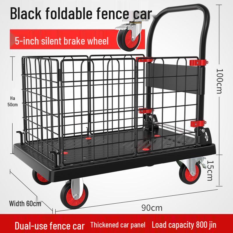 Silent Foldable Flatbed Hand Cart: Portable Turnover Trolley & Hand Truck