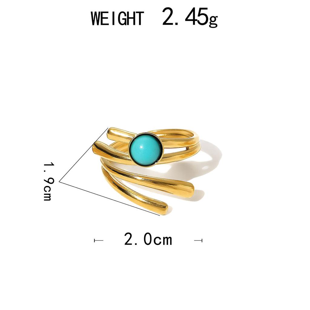 Кольцо из нержавеющей стали, Вакуумное покрытие 18K золотом, Бирюзовый крест, Разомкнутый, Одиночный браслет