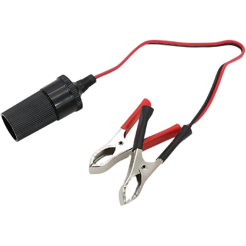 12 Inch Cigarette Lighter Extension Cord, 12V Car Battery Clamp-on Extension Charge Cable, Battery Alligator Clip to Female Cigarette Lighter Socket,
