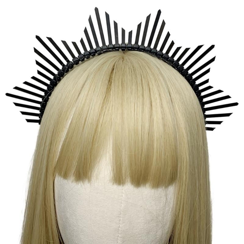 Темный ободок Корона ангела Ободок Свадебные тиары Божественный головной убор принцессы Обруч для волос Барочные тиары с шипами