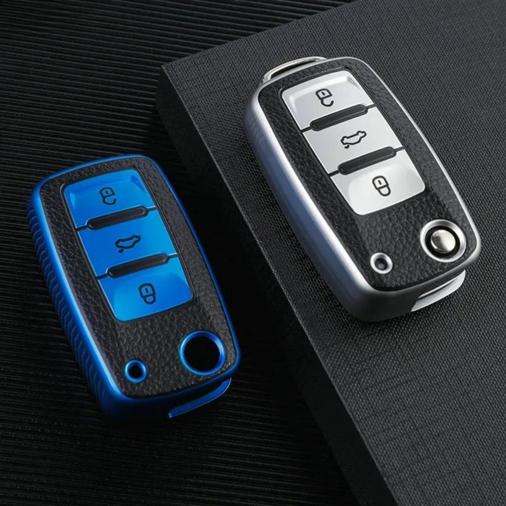 Кожаный чехол для автомобильного ключа из ТПУ, защитная сумка для автомобильного ключа с полным покрытием для VW Volkswagen Polo Tiguan Passat Golf Jetta Lavida Skoda Octavia