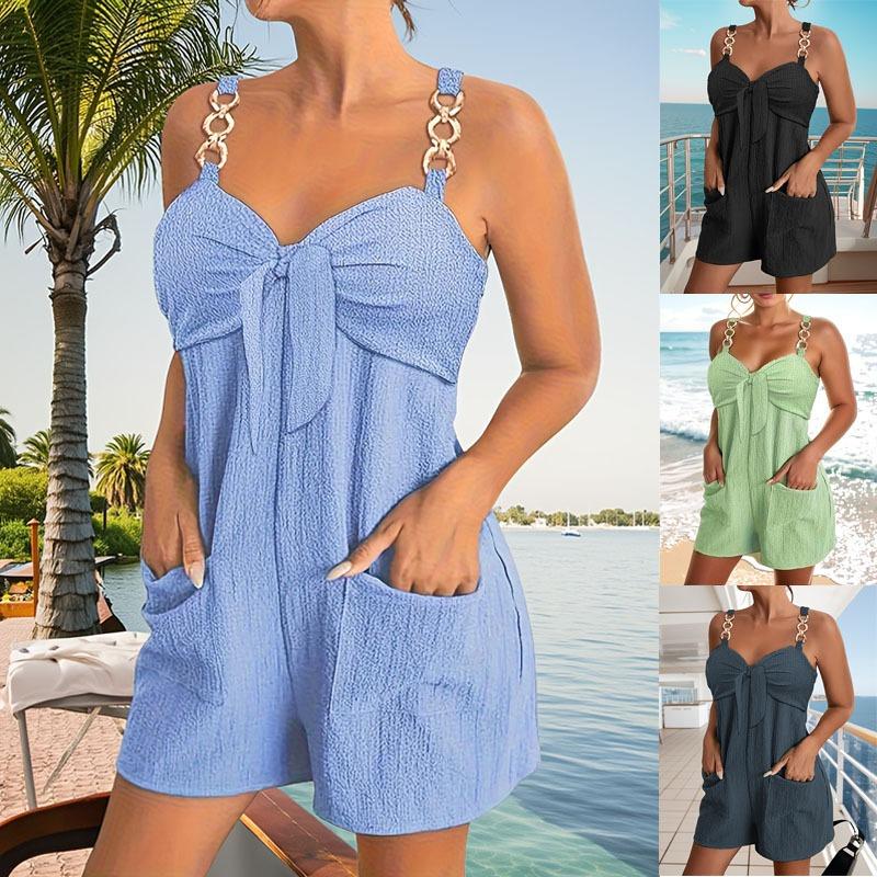 Women European Style Casual Summer Backless Short Suspender Jumpsuit