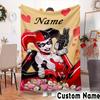 Custom Name Harley Card Throws Blanket Flannel Blankets for Couch Bed Gifts for Men Women Picnic blanket Christmas fan gifts