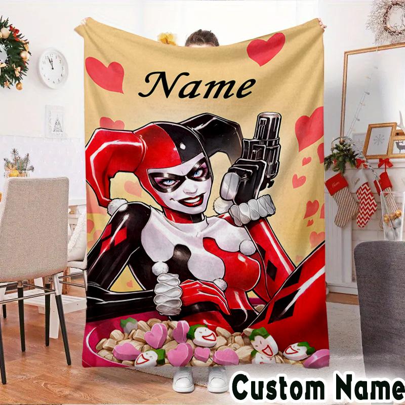 Custom Name Harley Card Throws Blanket Flannel Blankets for Couch Bed Gifts for Men Women Picnic blanket Christmas fan gifts