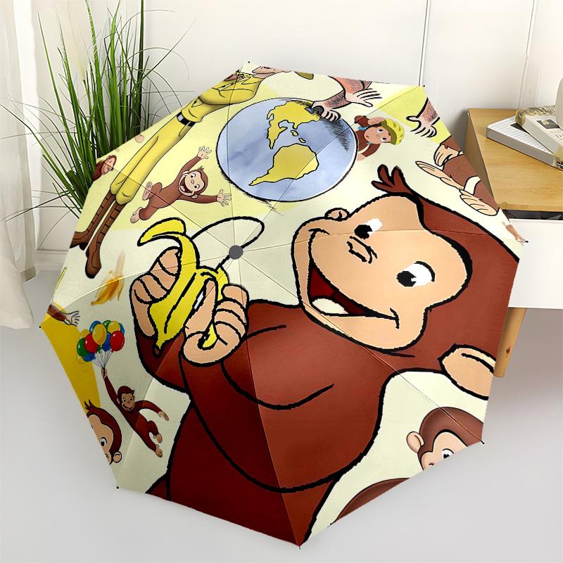 Curious George, banana Automatic Opening and Closing, 8 rib Structure Portable Umbrella, Suitable for Men and Women in All Seasons Perfect