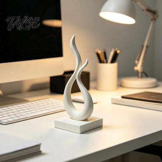 Minimalist Home Decor Accents Abstract Flame Sculpture, 3D Printed Modern Art Statue with Square Base, Eco Friendly Sculptures Elegant Curved Figurine