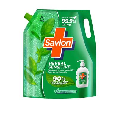 Savlon Herbal Sensitive Жидкое мыло для рук с защитой от микробов, сменный пакет, 1,3 л, pH-сбалансированное