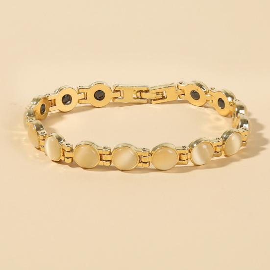 Браслет для магнитной терапии, позолоченный, снимает усталость, ювелирные изделия, блестящий камень «кошачий глаз»