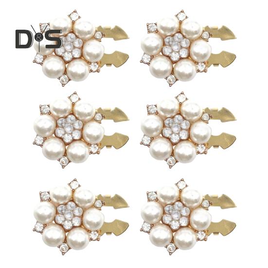 1/6Pcs Button Covers Faux Pearls Shiny Rhinestone Flower Shape Button Clip with Pliers Press Dress Suit Tux Accessories