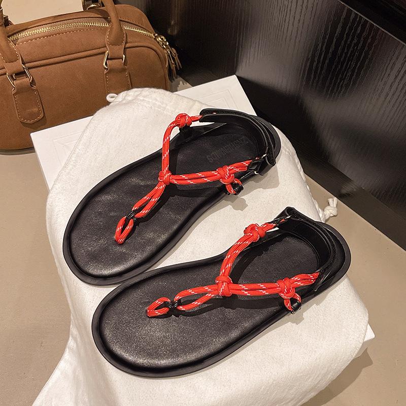 2025 Summer Casual Seaside Beach Flats Women's Shoes Outer Wear Design Sense Velcro Flip-flops Sandals