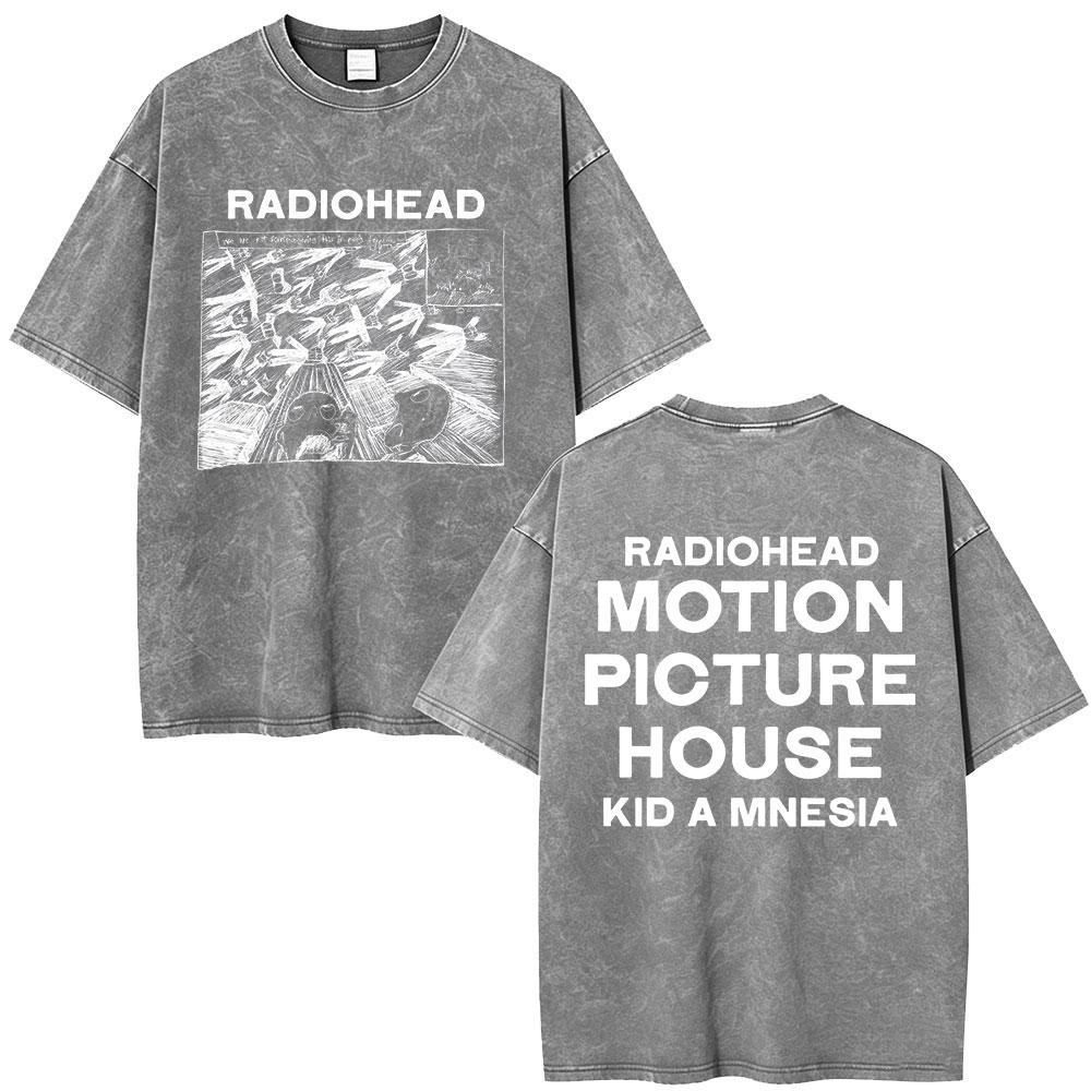 Винтажная стираная футболка Radiohead Semaphore Rock Band Мужская Одежда Мода Хип-Хоп Готические Футболки Хлопковые Повседневные Футболки