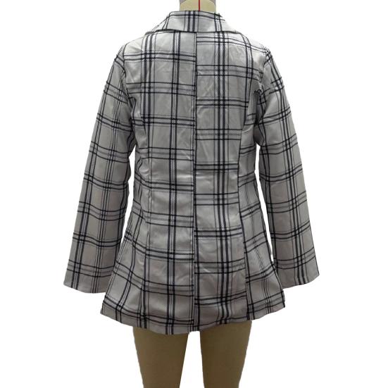 Женский пиджак с лацканами, длинный рукав, открытый спереди, пиджак с карманами, клетчатый принт, приталенный повседневный деловой пиджак