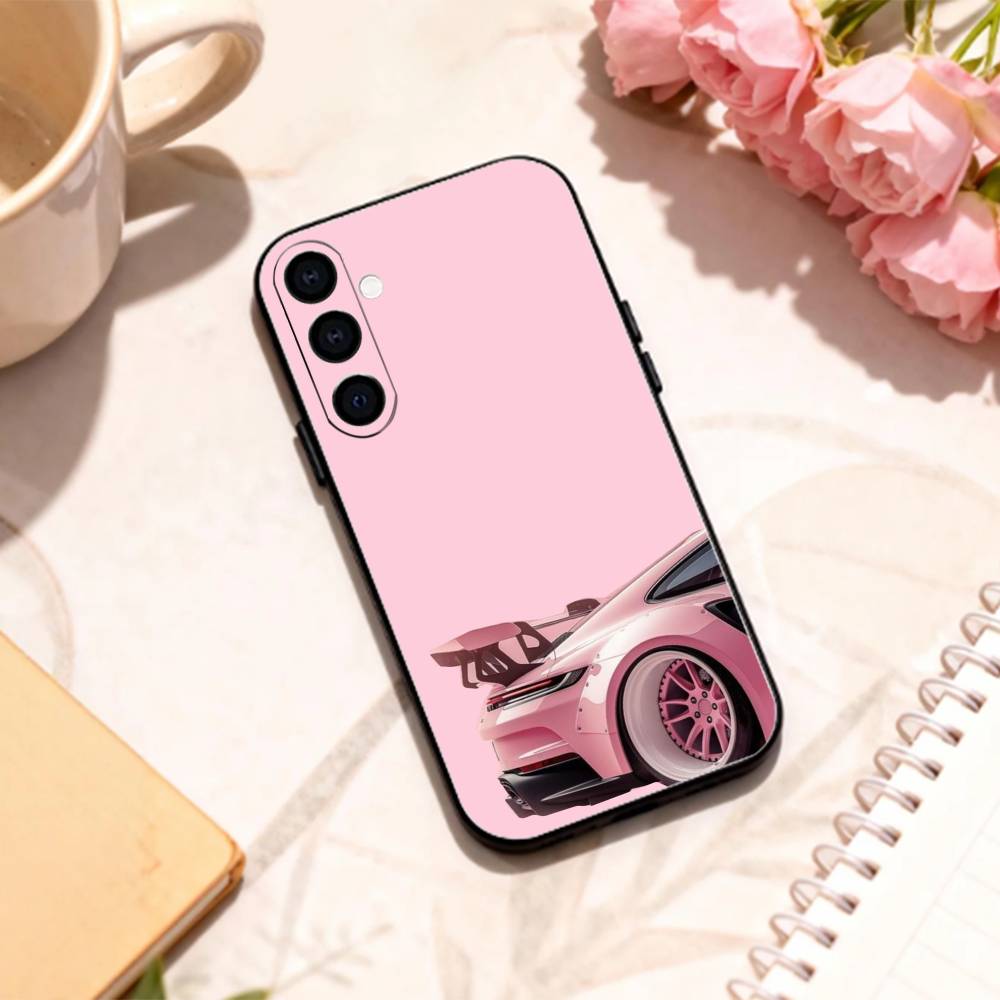 Pink S-Sports C-Car Rear Pattern phone Case For Samsung Galaxy A73,A72,A71,A70,A53,A52,A51,Others Soft Black Shell