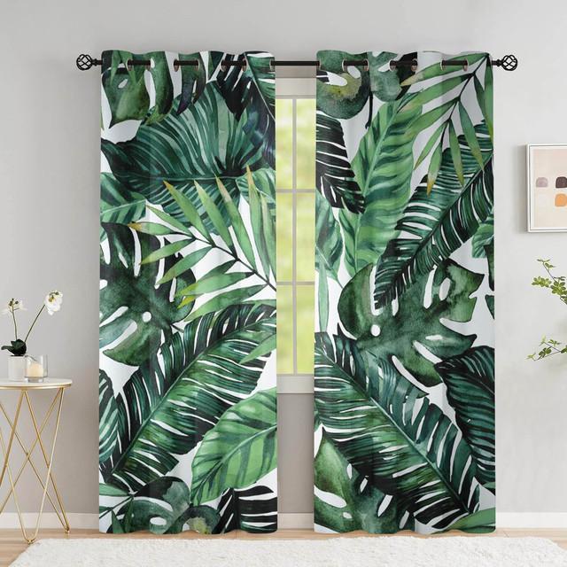 Tropical Leaves Curtains For Living Room Luxury Summer Palm Tree Banana Leaf Window Curtain High Shading (70 %-90 %)2 Panels