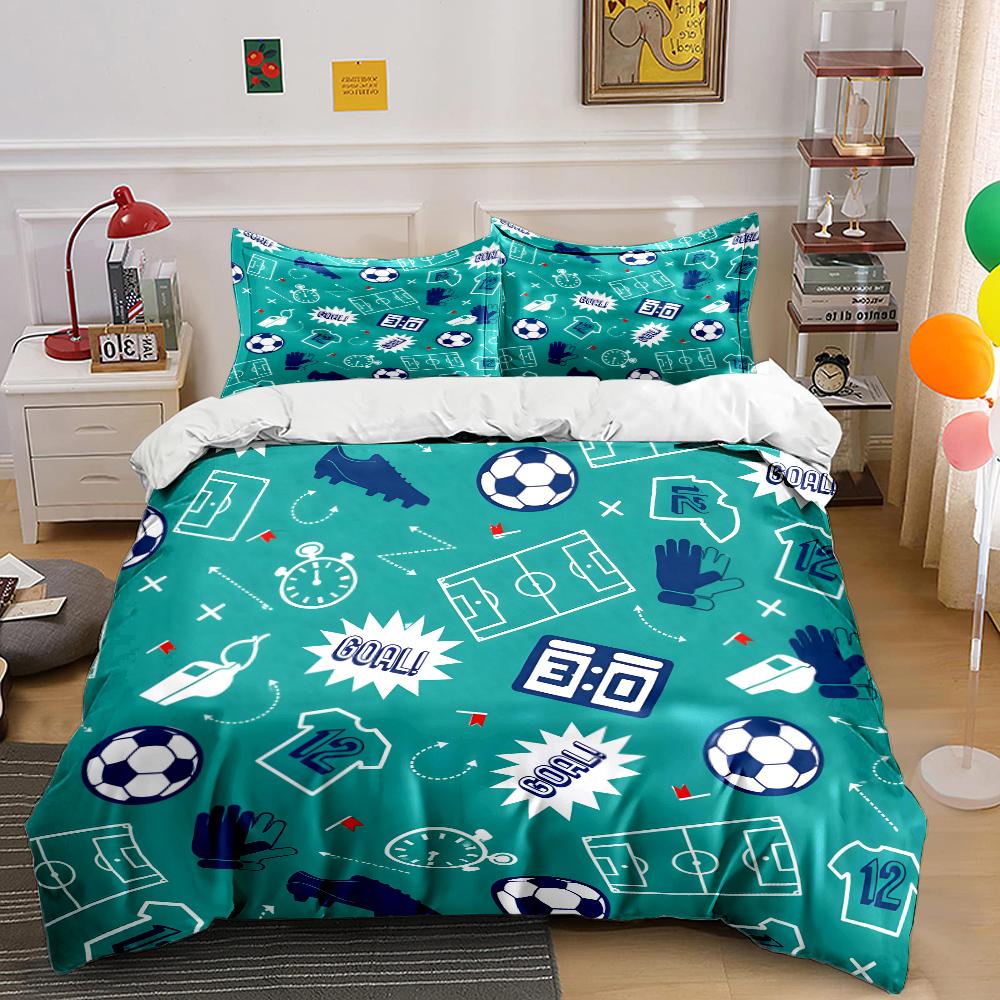 Football Elements Pattern Bedding Set for Kids Luxury Gift 3pcs Digital Print Comforter Set Soft Comfortable Breathable
