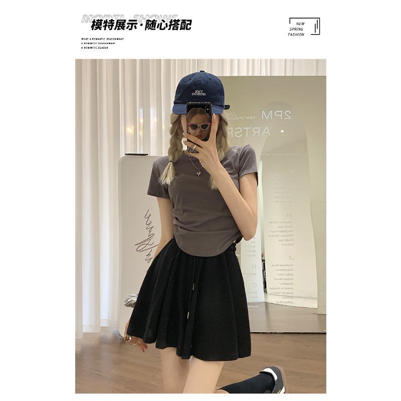 Drawstring Sports Shorts Women's Summer Elastic Waist Sag Loose Look Slim Everything with A Line Casual Wide Leg Skirt Pants