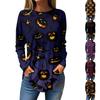 Women's Loose Round Neck  Print Long Sleeve T-Shirt Top Pullover