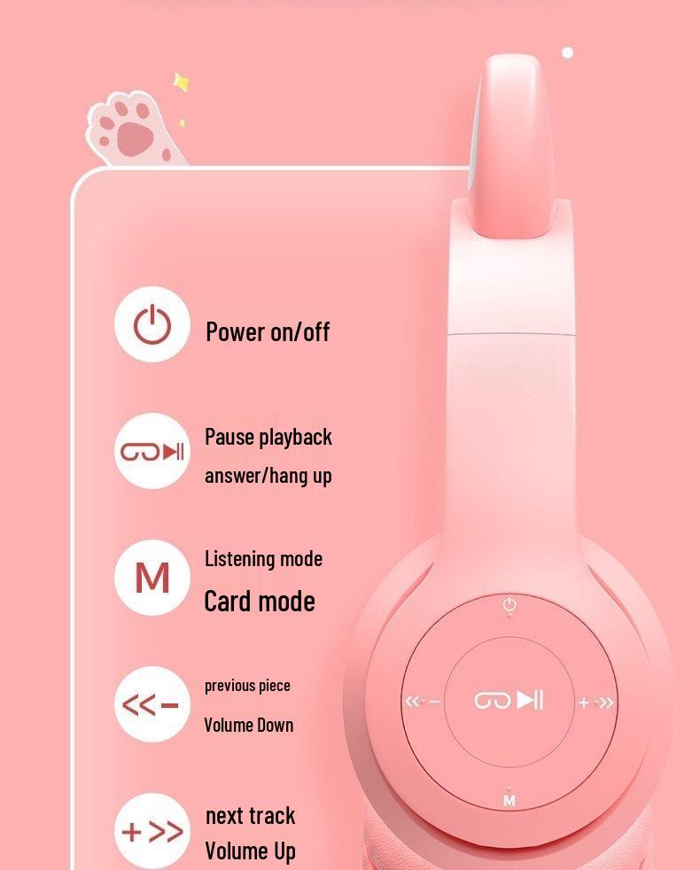 Беспроводные игровые наушники с кошачьими ушками Bluetooth P47M, с низкой задержкой, спортивный стиль