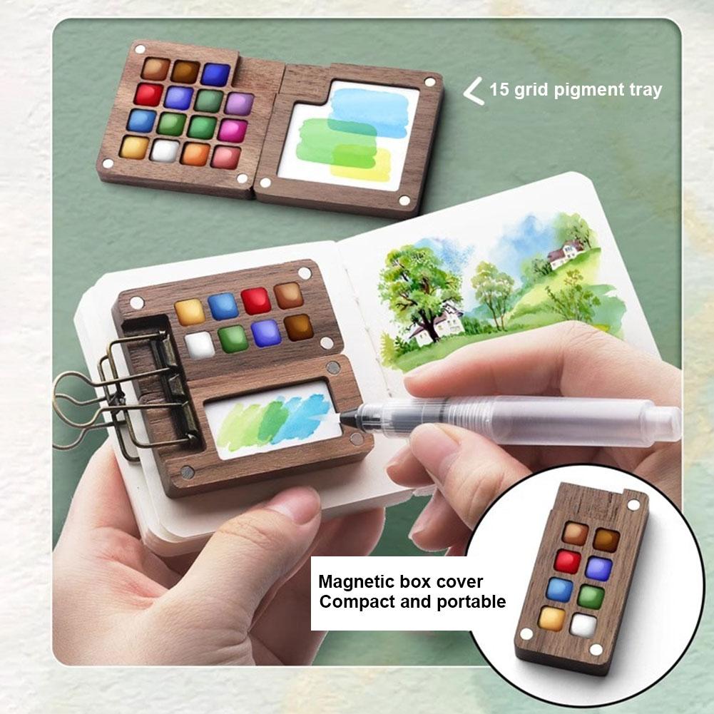 Портативный дорожный набор акварельных красок Супермини карманный набор акварели для художника Деревянная палитра для красок Скетчбук Художественные принадлежности