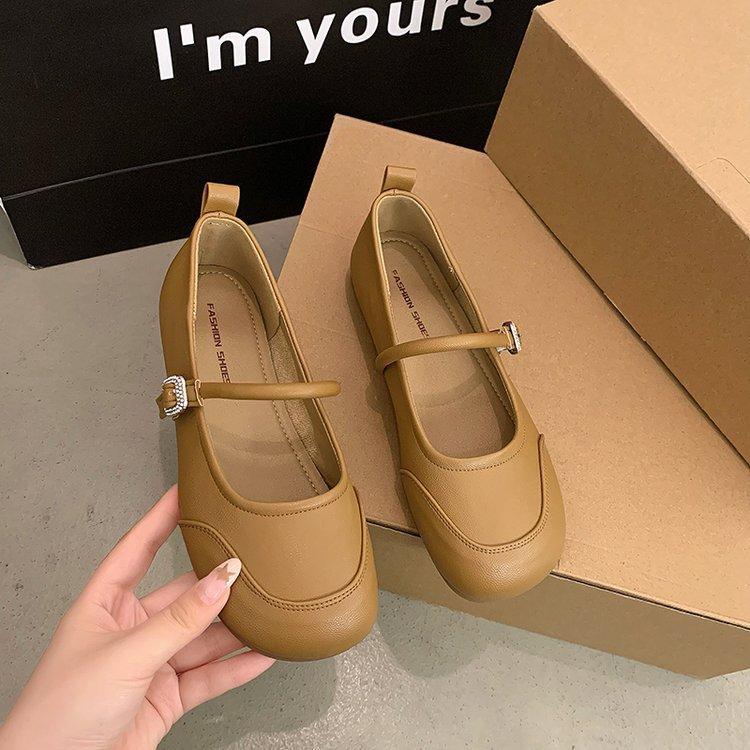 Мягкие кожаные туфли в стиле ретро с круглым носком и неглубоким горлом, женские весенние туфли 2024 года в корейском стиле, новые туфли Doudou на мягкой подошве, маленькие кожаные туфли для женщин