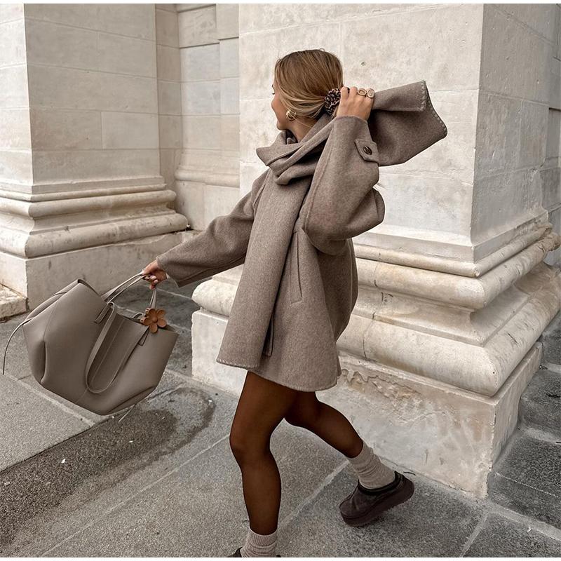 Элегантный воротник-шарф Короткие куртки женские повседневные свободные однотонные однобортные куртки женские осенне-зимние шикарные высокие верхние одежды