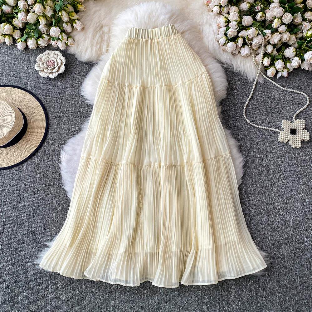 DIMANAF 2025 Летние женские новые юбки из шифона с эластичной талией, плиссированные сетчатые элегантные юбки