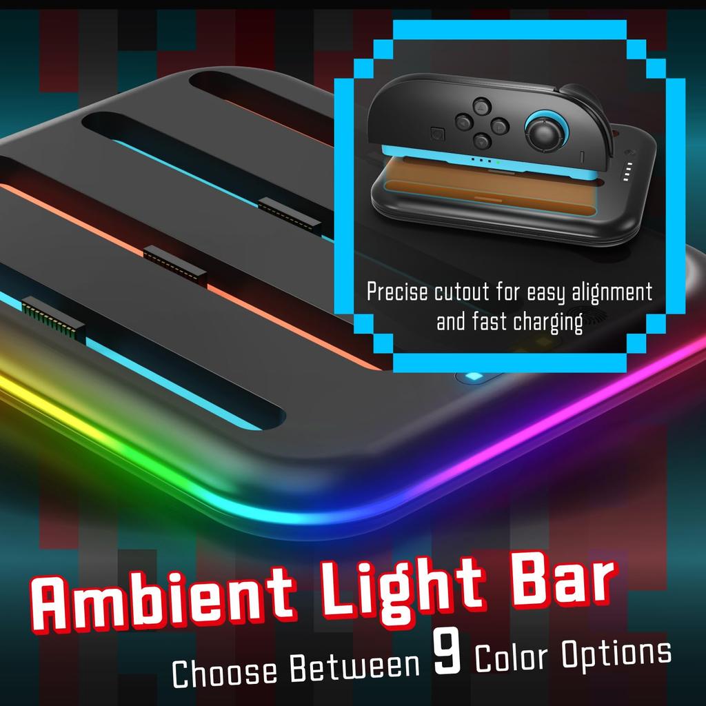 Fosmon Switch 2 Charging Controller Dock for Nintendo Switch 2 with Fast Magnetic Simultaneous RGB and Cable Included Joy-Con Stand, 4-in-1 Charging,