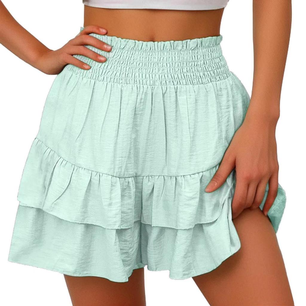 Women's Summer High Waist Ruffle Skirt Cute Flowy Skirt Casual Comfort Wrap Beach Pleated Skirt