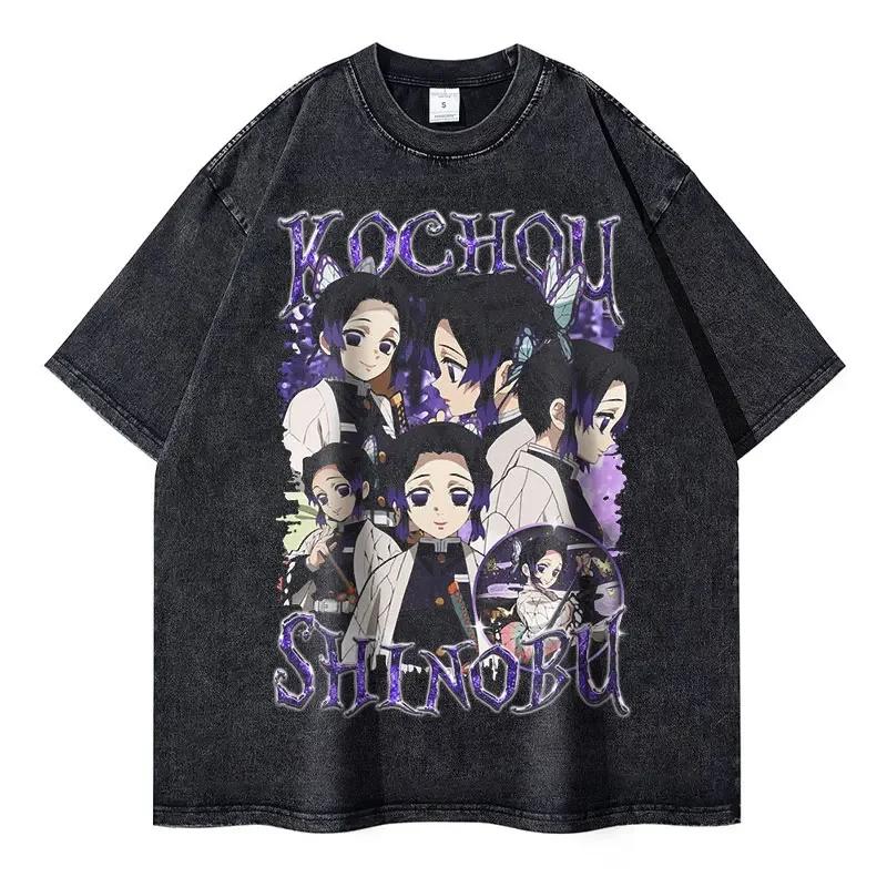 Hot Sale Japan Anime Demon Slayer Nezuko Manga Vintage Washed Kimetsu No Yaiba Graphic Print T-shirt Men Women Oversized Short Sleeve Summer New Tee