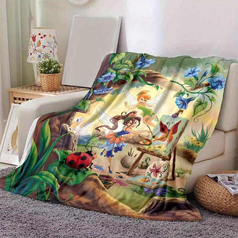 1pc. Cartoon Fairy Painting Nature Scene Throw Blanket, Home Decorative Quilt Coverlet Bedspread for All Seasons, Soft Flannel Throw Blanket