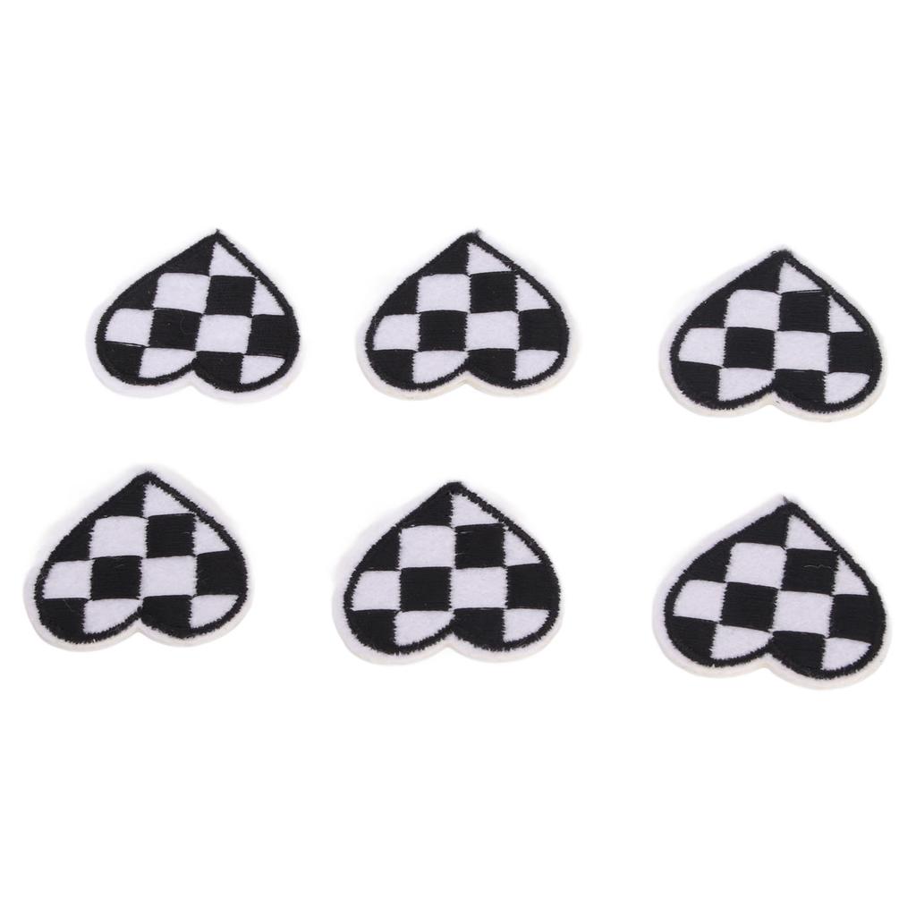 100pcs Heart Shaped Patches Iron On Black White Grids Embroidered DIY Applique Patches for Clothes
