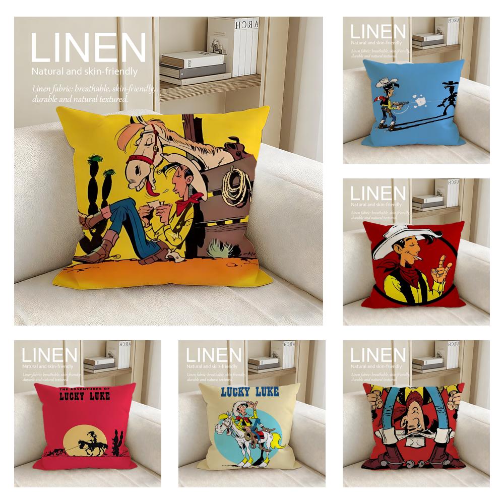Cartoon Lucky Luke Cushion Cover Pillowcase Set Pcs x x Breathable Washable Sofa Cushion Cover