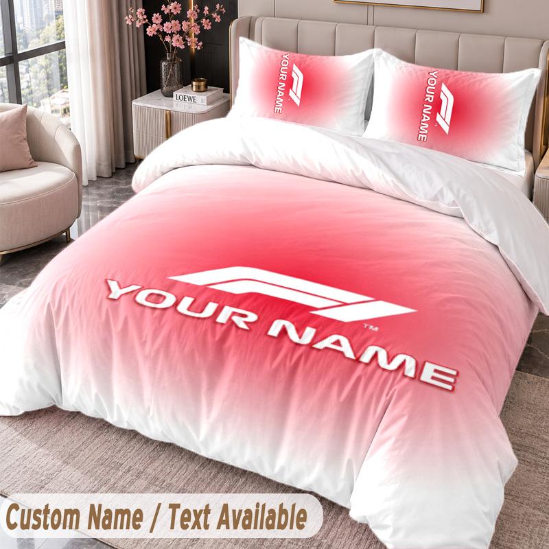F1 Printed Bedding Set Custom Name Text 1 Duvet Cover 2 Pillowcases For Bedroom