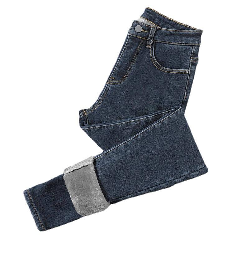 Зима-осень-зима плюс бархатные утепленные эластичные брюки с высокой талией больших размеров женские брюки-карандаш джинсы джинсовые укороченные брюки