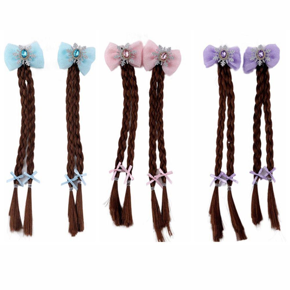 2pcs Synthetic Cartoon Bow Ponytail Snowflake Kids Ponytail Princess Girls Braids Wig Party