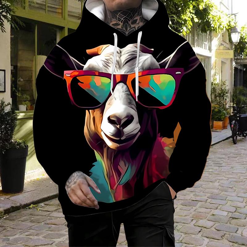 Осенняя новинка 3D The Sheep Wearing Sunglasses Printed Men's Thin Hoodie Casual, Comfortable 3D Digital Printing Hoodie Men