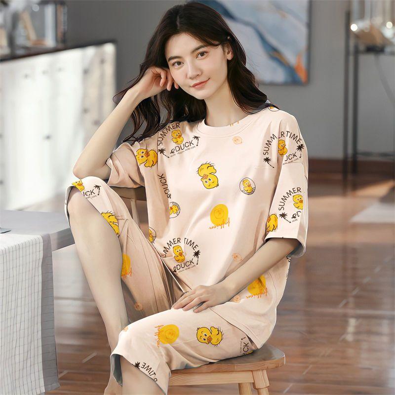 Летние капри в клетку женские пижамы для сна с короткими рукавами пижамные комплекты с рисунком пижамы из полиэстера 3XL 5XL домашняя мода