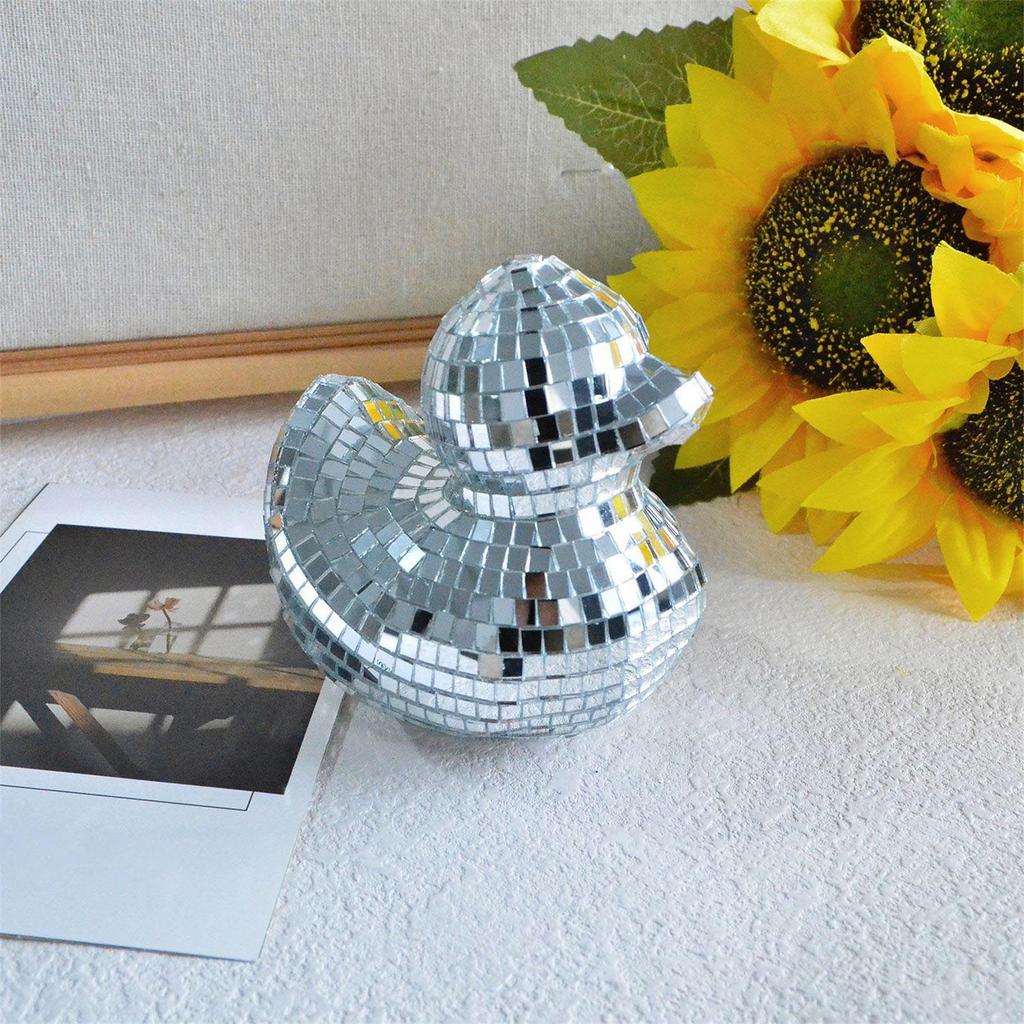 Silver Duck Shape Glass Mirrored Statue Discos Ornament Reflective Figurine for Wedding Party Music Festival Decoration