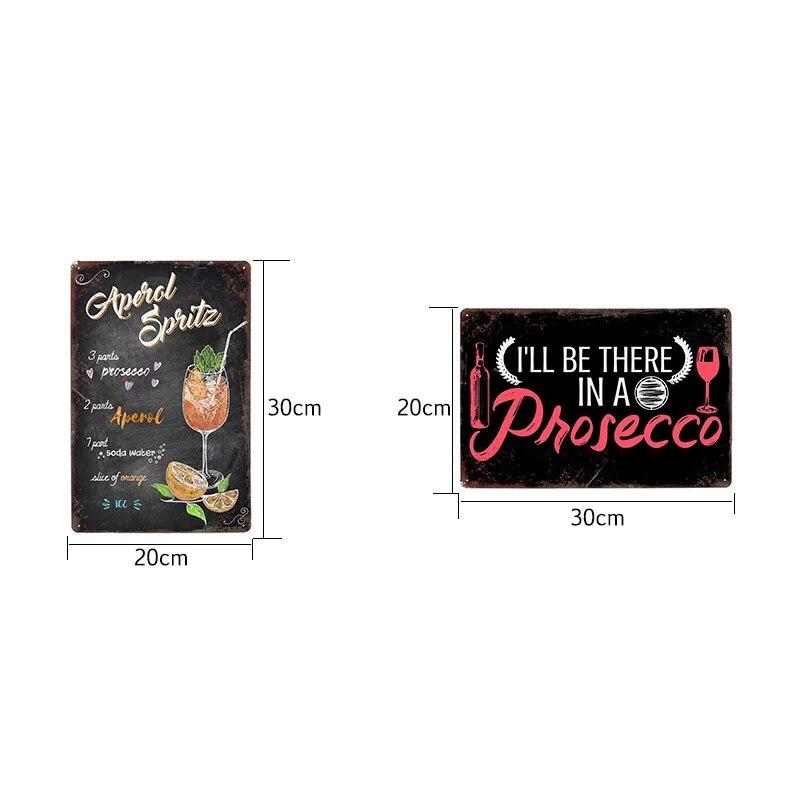 Prosecco O'Clock Metal Tin Signs Plates Cocktails Vintage Plaque Posters Pub Bar Art Wall Decoration Retro Home Decor 20x30cm