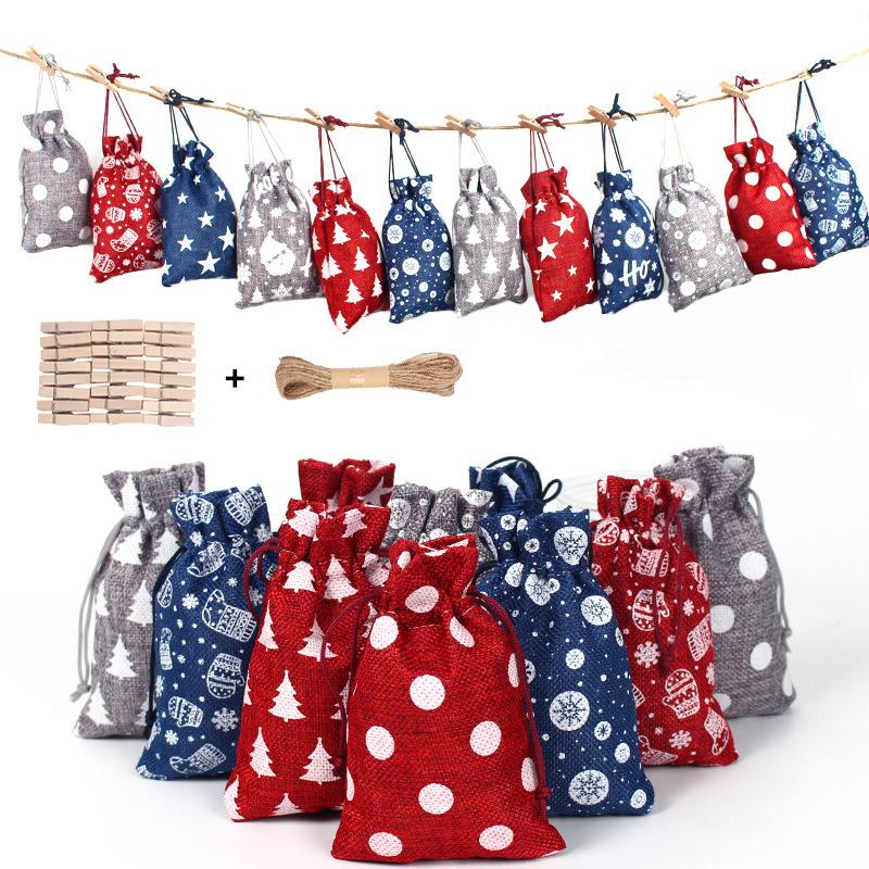 Christmas Advent Calendar Bags Advent Calendar Gift Bags DIY Set Paper Stickers Christmas Decor Calendario De Adviento 24 Days