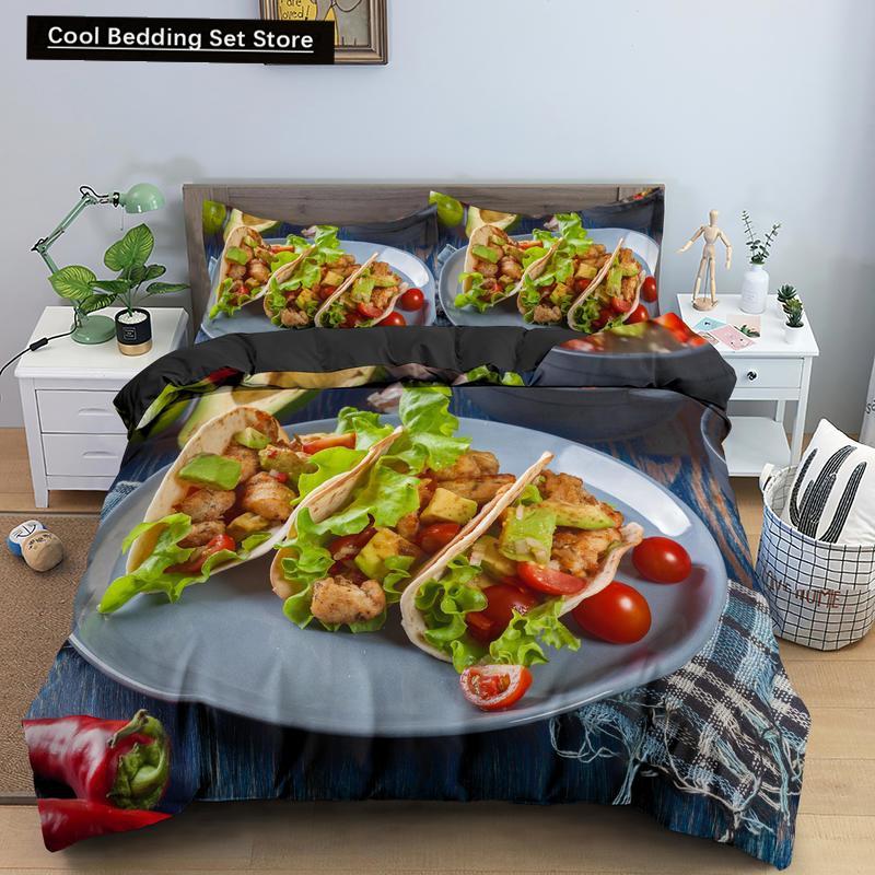 Еда Говядина Комплект постельного белья 3D Свежее мясо Пододеяльник Кинг/Квин Сайз Вкусные морепродукты Сашими Голень Стейк Реалистичный Пододеяльник